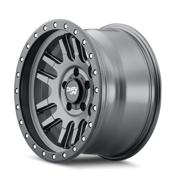 Dirty Life 9309 Canyon Pro 17x9/5x127 BP/-12mm Offset/71.5mm Hub Satin Graphite Wheel - Beadlock - Bull Strap