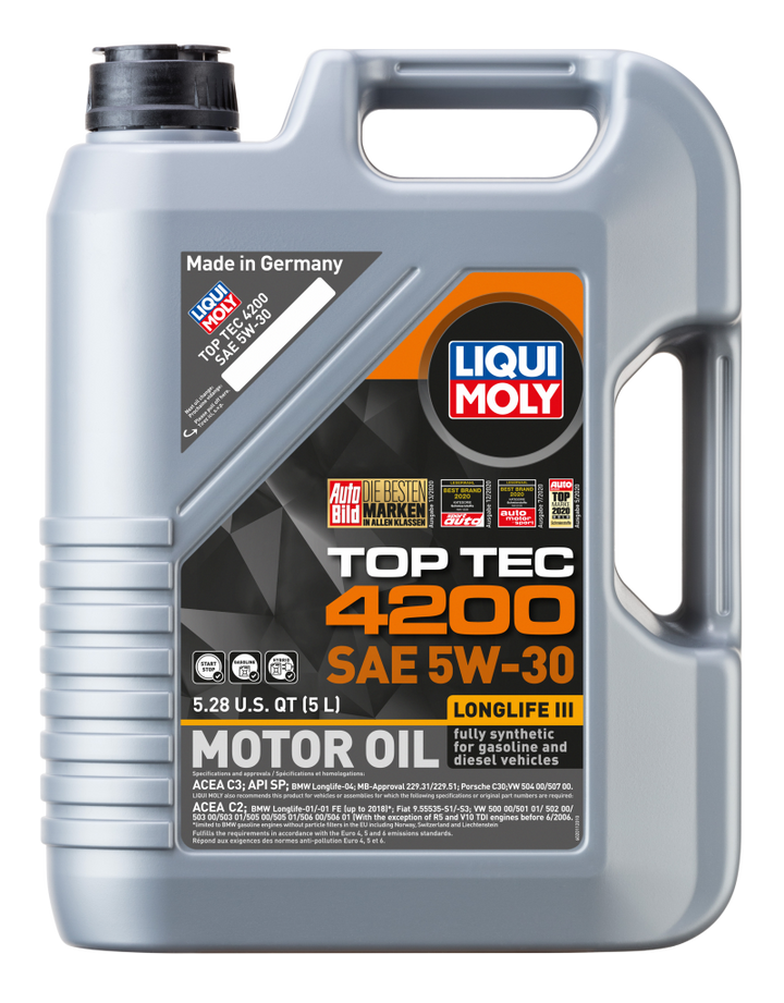LIQUI MOLY 5L Top Tec 4200 New Generation Motor Oil SAE 5W30 - Bull Strap