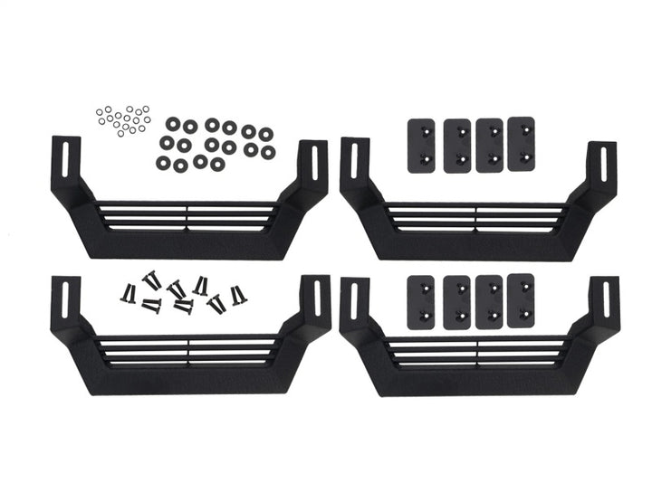 Rampage 1999-2019 Jeep Rock Rail Short Step Universal 4 Piece Set - Black - Bull Strap