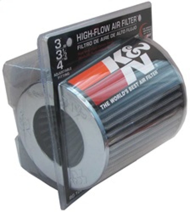 K&N Universal Filter Chrome Round Tapered White - 4in Flange ID x 1.125in Flange Length x 5.5in H - Bull Strap