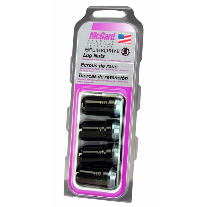 McGard SplineDrive Lug Nut (Cone Seat) M14X1.5 / 1.648in. Length (4-Pack) - Black (Req. Tool) - Bull Strap