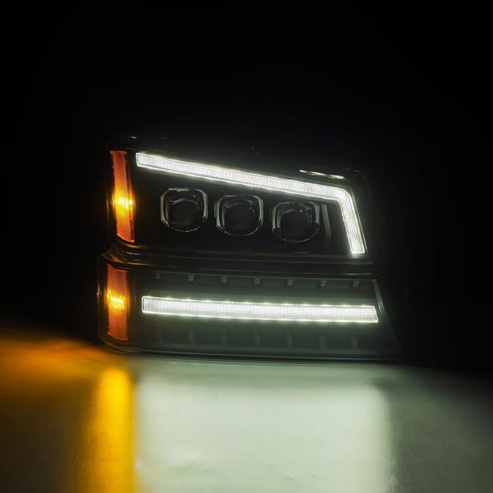 AlphaRex 03-06 Chevy Silverado 1500/2500HD/3500HD/Avalanche Black NOVA LED Proj Headlights - Bull Strap