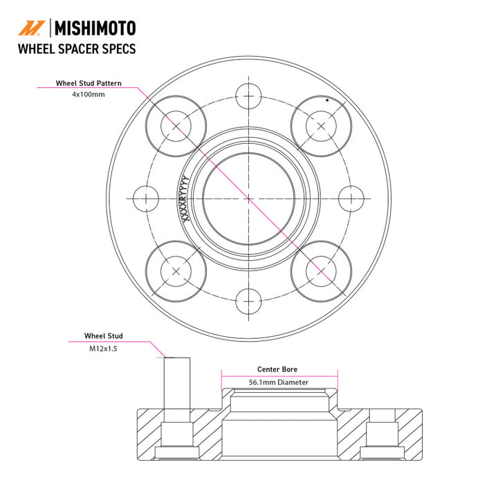 Mishimoto Wheel Spacers - 5x100 - 56.1 - 15 - M12 - Black - Bull Strap