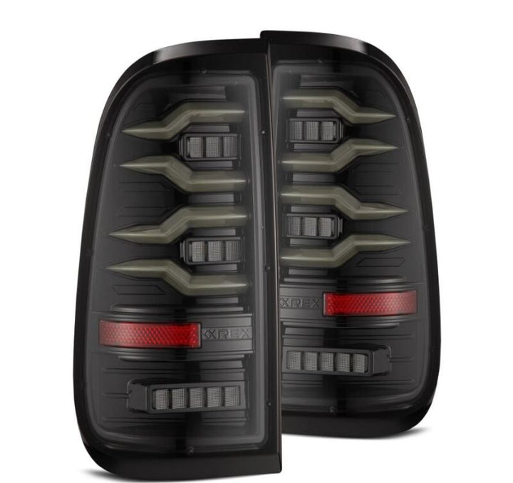 AlphaRex 97-03 Ford F150 / 99-16 Ford F250/F350/F450/F550 LUXX-Series LED Tail Lights - Alpha-Black - Bull Strap