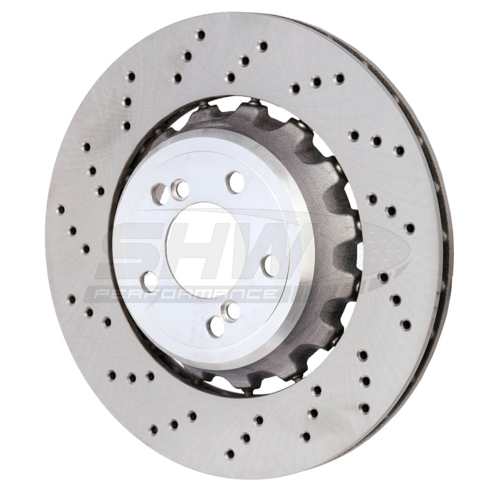 SHW 15-18 BMW M3 3.0L Left Rear Cross-Drilled Lightweight Brake Rotor (34212284811) - Bull Strap