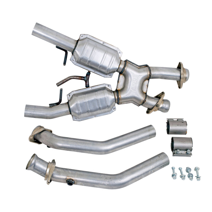 BBK 86-93 Mustang 5.0 High Flow X Pipe With Catalytic Converters - 2-1/2 - Bull Strap