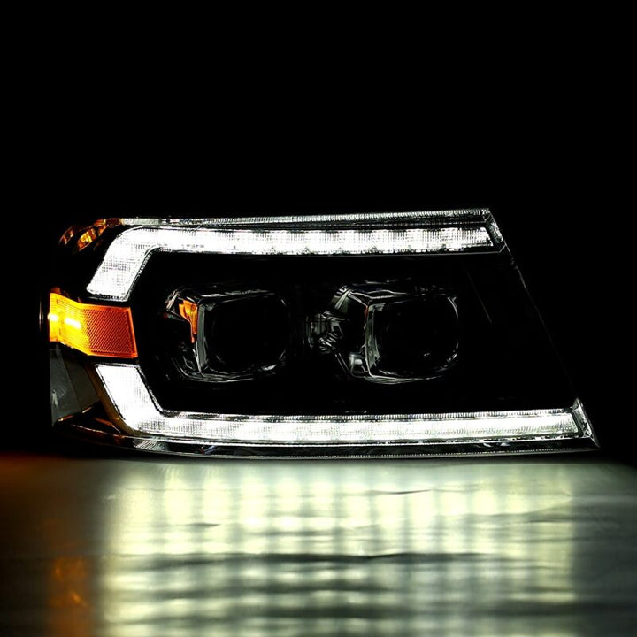 AlphaRex 04-08 Ford F150 PRO-Series Projector Headlights Alpha-Black w/ Sequential Signal and DRL - Bull Strap