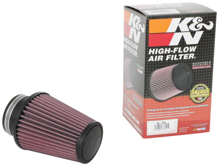 K&N Universal Clamp-On Air Filter 3in Flange ID x 5in Base OD x 3.5in Top OD x 6in Height - Bull Strap