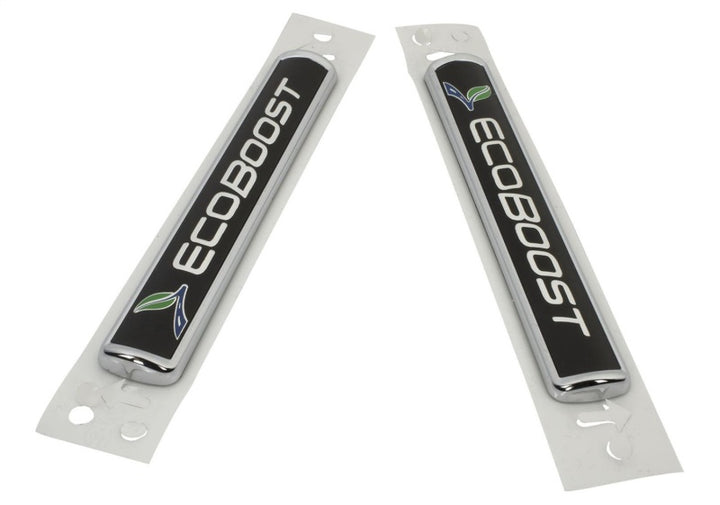 Ford Racing Black/Silver EcoBoost Emblem 3-1/2in x 9/16in - Set of 2 - Bull Strap