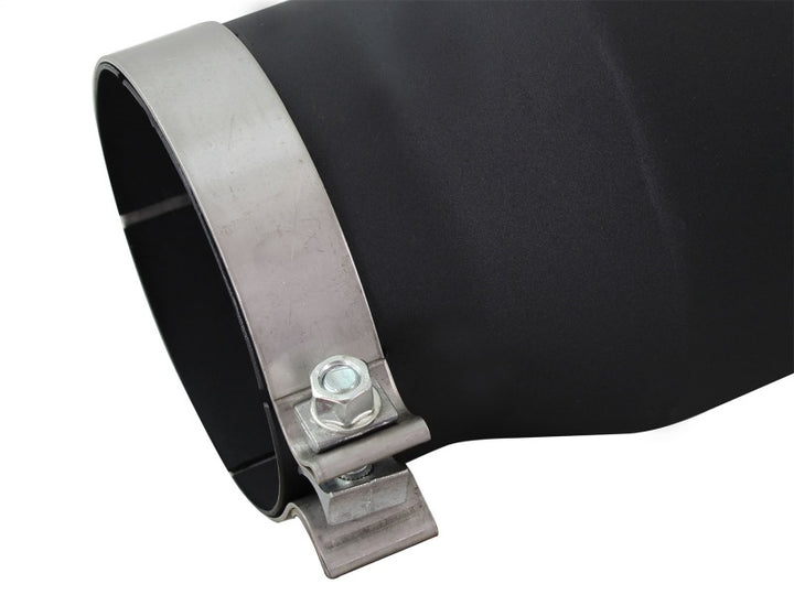 aFe MACHForce XP 5in 304 Stainless Steel Exhaust Tip 5 In x 7 Out x 12L in Bolt On Right - Black - Bull Strap