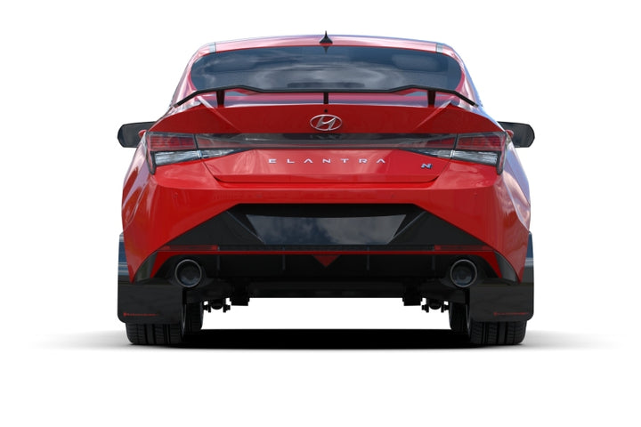 Rally Armor 22-23 Hyundai Elantra N & N Line Black UR Mud Flap w/Red Logo - Bull Strap