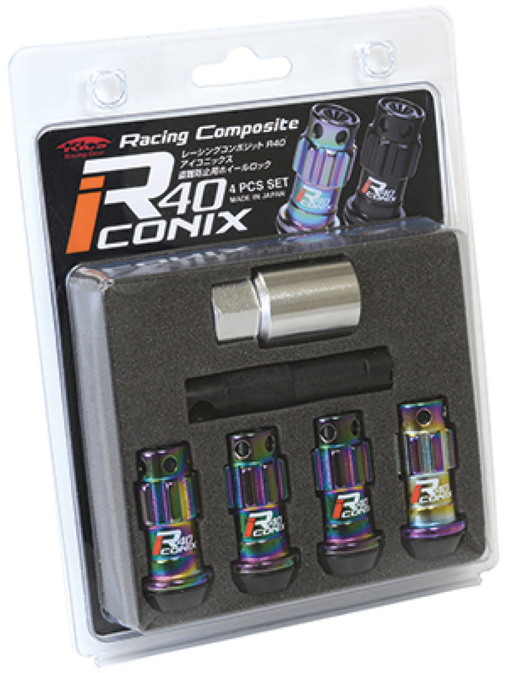 Project Kics 12X1.50 R40 Iconix Neochrome Lug Nut Lock Set - 4 - Bull Strap