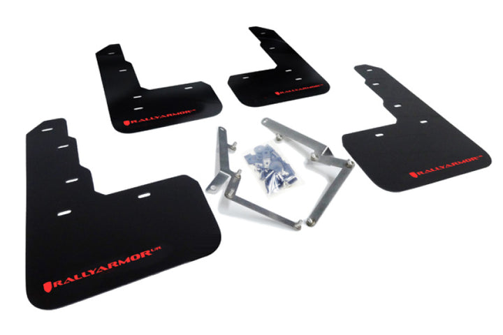Rally Armor 17-22 Honda Civic Type R Black UR Mud Flap w/Red Logo - Bull Strap