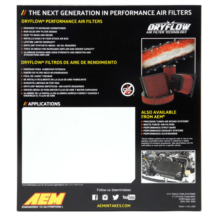 AEM 10-18 Lexus RX350 V6-3.5L F/I DryFlow Air Filter - Bull Strap