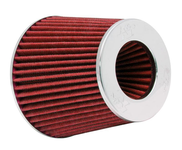 K&N Universal Air Filter Chrome Round Tapered Red - 4in ID x 1.125in L x 5.5in H (Multi Lingual) - Bull Strap