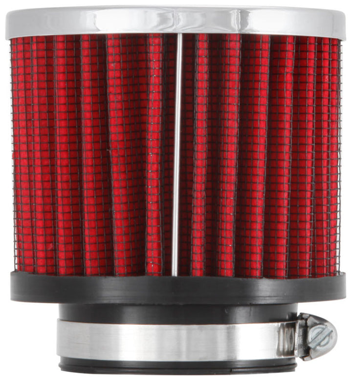K&N 1.75in Flange ID x 3in OD x 2.5in H Chrome Finish Rubber Base Crankcase Vent Filter - Bull Strap
