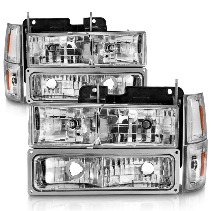 ANZO 88-98 Chevrolet C1500 Crystal Headlights Chrome w/ Signal and Side Marker Lights - Bull Strap