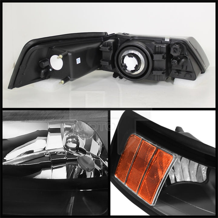 xTune Ford Mustang 99-04 OEM Amber Headlights Black HD-JH-FM99-AM-BK - Bull Strap