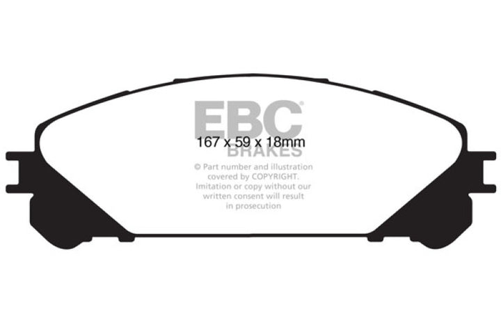 EBC 15+ Lexus NX200t 2.0 Turbo Yellowstuff Front Brake Pads - Bull Strap