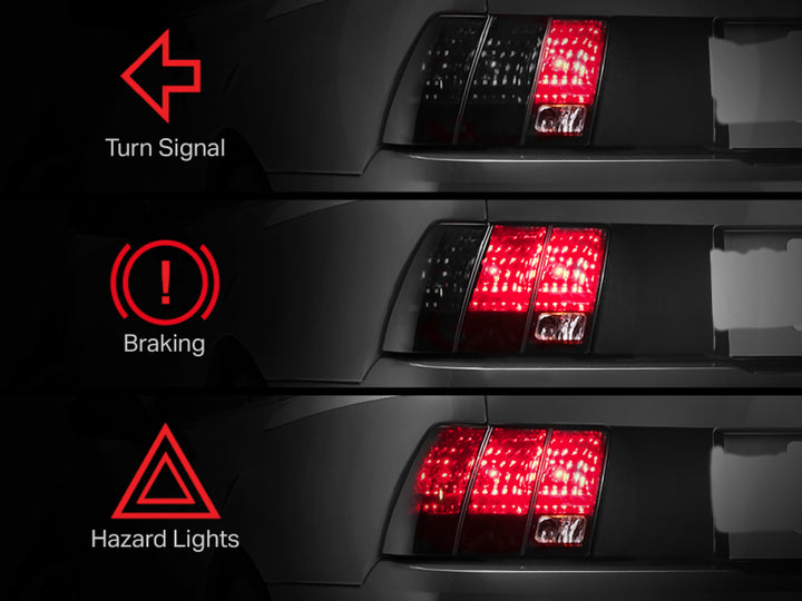 Raxiom 96-04 Ford Mustang Excluding 99-01 Cobra Sequential Tail Light Kit (Plug-and-Play Harness) - Bull Strap