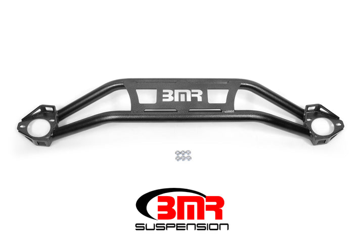 BMR 08-18 Dodge Challenger Front Strut Tower Brace - Black Hammertone (Twin Tube Design) - Bull Strap