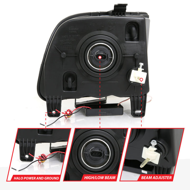 ANZO 2005-2009 Ford Mustang Crystal Headlights w/ Halo Black (CCFL) - Bull Strap