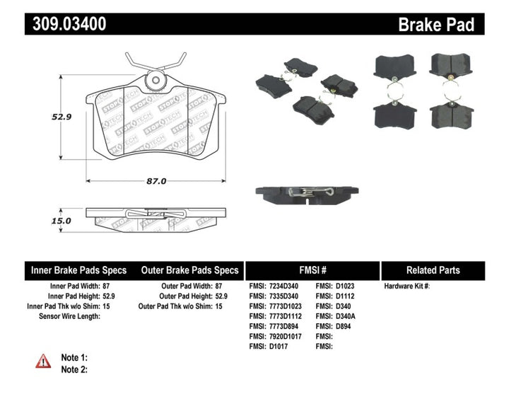 StopTech 02-08 Audi A4 Quattro / 2/99-02 Audi S4 / 93-10 VW Golf GL/GLS Performance Rear Brake Pads - Bull Strap