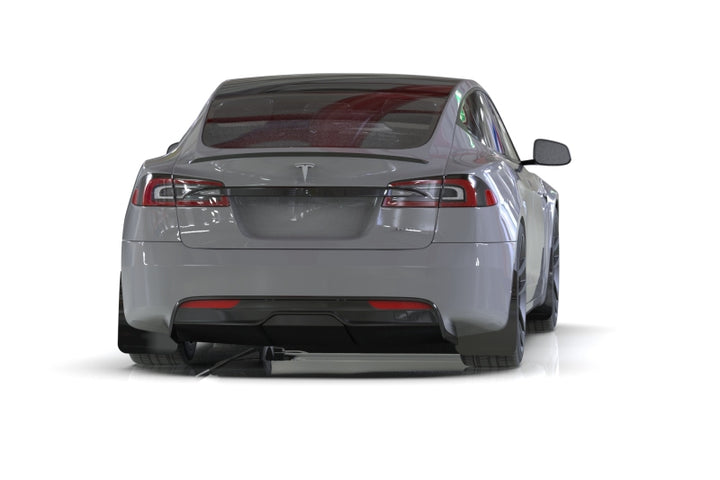 Rally Armor 21-25 Tesla Model S / S Plaid Black UR Mud Flap w/Red Logo - Bull Strap