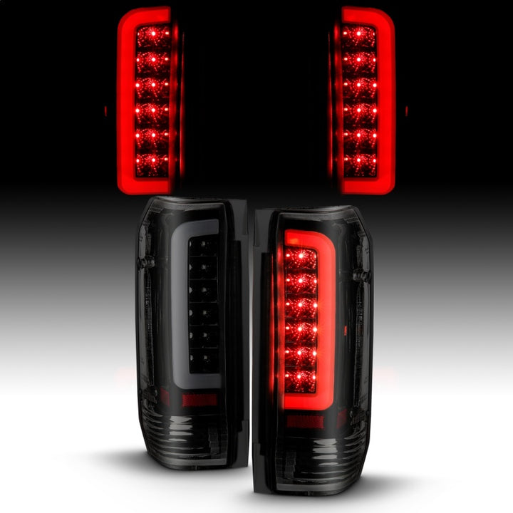 ANZO 1987-1996 Ford F-150 LED Taillights Black Housing Smoke Lens (Pair) - Bull Strap
