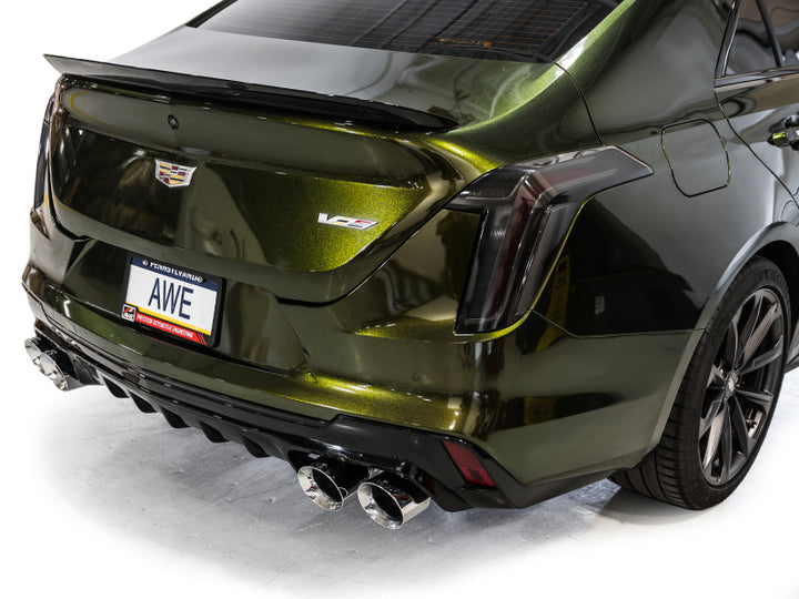 AWE Tuning 2021+ Cadillac CT4-V Blackwing SwitchPath Exhaust - Chrome Silver Tips - Bull Strap
