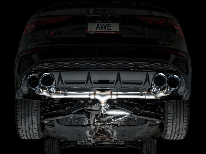 AWE 22-24 Audi 8Y S3 Track Edition Exhaust  - Chrome Silver Tips - Bull Strap