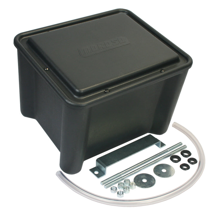 Moroso Sealed Battery Box Black w/Mounting Hardware - Black - Bull Strap