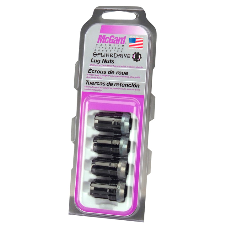 McGard SplineDrive Lug Nut (Cone Seat) M12X1.25 / 1.24in. Length (4-Pack) - Black (Req. Tool) - Bull Strap