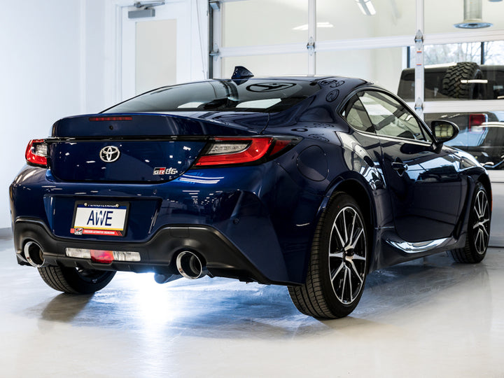 AWE Subaru BRZ/ Toyota GR86/ Toyota 86 Track Edition Cat-Back Exhaust- Chrome Silver Tips - Bull Strap