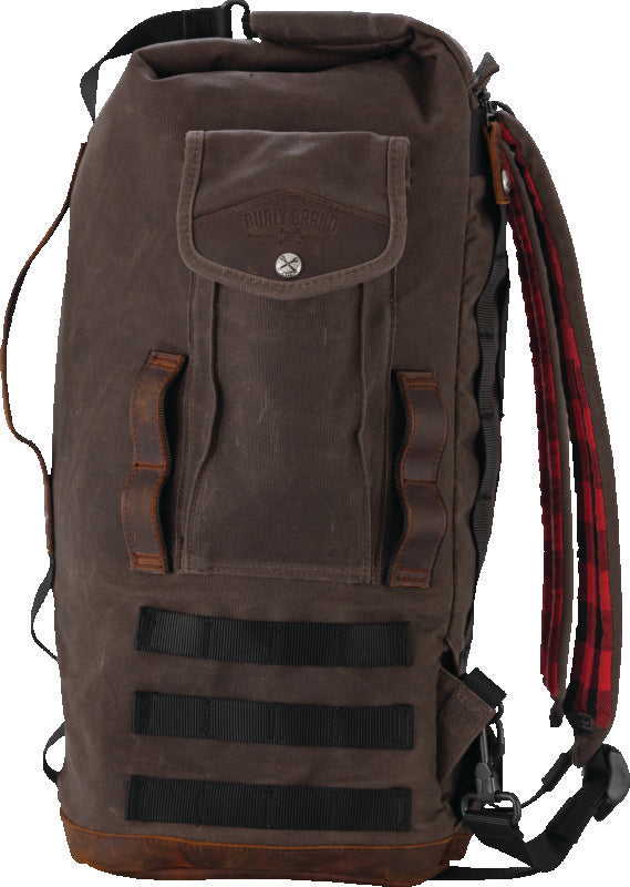 Burly Brand Voyager Sissy Bar Backpack - Dark Oak - Bull Strap