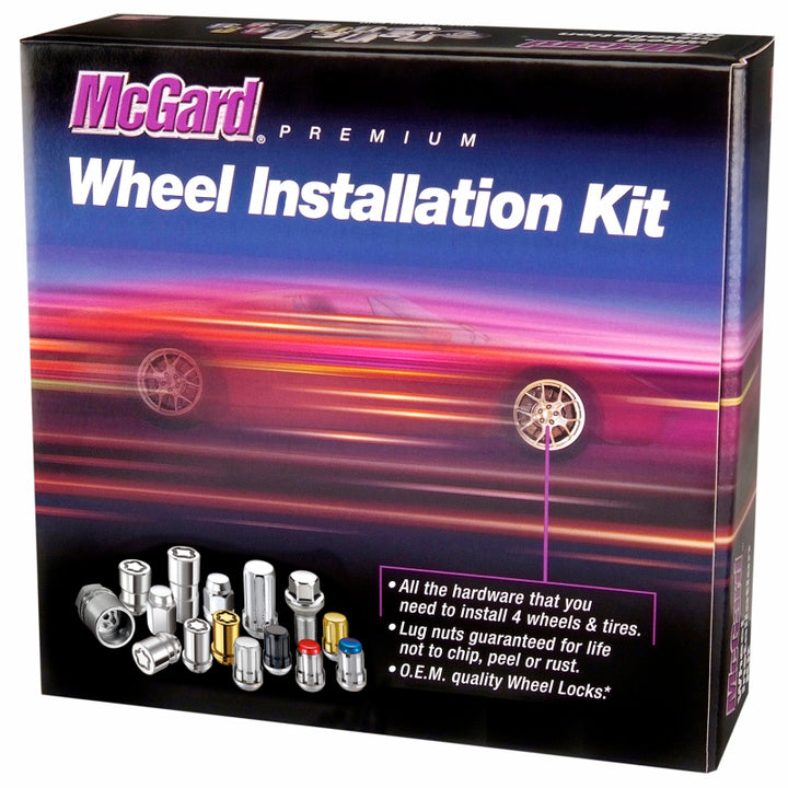 McGard 5 Lug Hex Install Kit w/Locks (Cone Seat Nut) M14X1.5 / 22mm Hex / 1.635in. Length - Black - Bull Strap