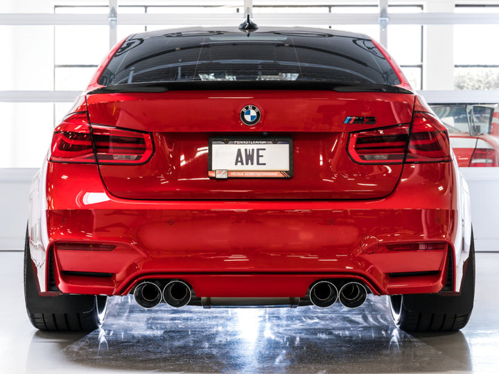 AWE Tuning BMW F8X M3/M4 SwitchPath Catback Exhaust - Diamond Black Tips - Bull Strap