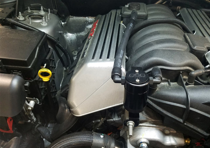 J&L 11-24 Dodge Charger SRT 6.4L Hemi Passenger Side Oil Separator 3.0 - Black Anodized - Bull Strap