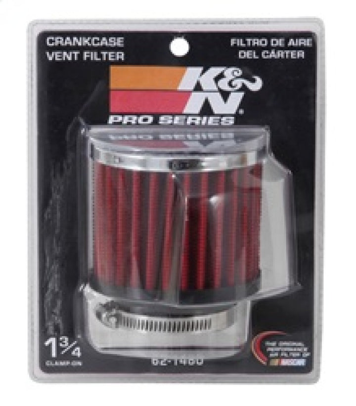 K&N 1.75in Flange ID x 3in OD x 2.5in H Chrome Finish Rubber Base Crankcase Vent Filter - Bull Strap