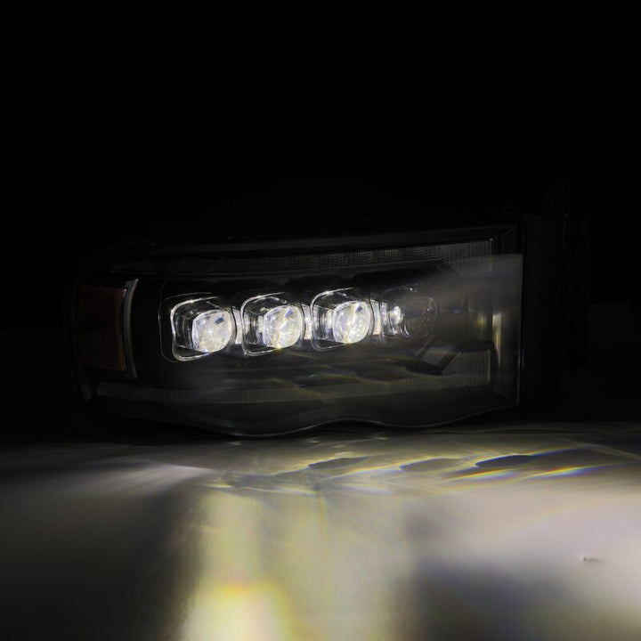 AlphaRex 02-05 Dodge Ram 1500 NOVA LED Proj Headlights Plank Style Blk w/Activ Light/Seq Signal - Bull Strap