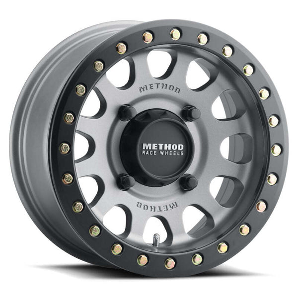 Method MR401 UTV Beadlock 15x7 / 5+2/38mm Offset / 5x4.5 / 72 CB Titanium - Matte Black Ring Wheel - Bull Strap