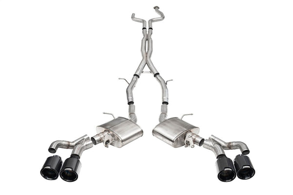Corsa 2022-25 Caddy CT5 V Blackwing 3in. Cat-Back w/ Act. Exh. - Dbl X-Pipe - Twin 4.5in. BlkCF Tips - Bull Strap