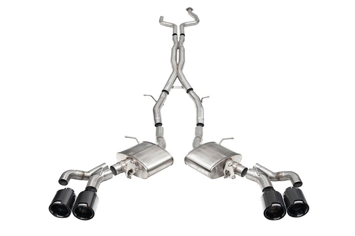 Corsa 2022-25 Caddy CT5 V Blackwing 3in. Cat-Back w/ Act. Exh. - Dbl X-Pipe - Twin 4.5in. BlkCF Tips - Bull Strap