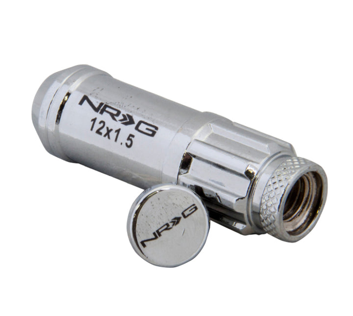 NRG 700 Series M12 X 1.5 Steel Lug Nut w/Dust Cap Cover Set 21 Pc w/Locks & Lock Socket - Silver - Bull Strap