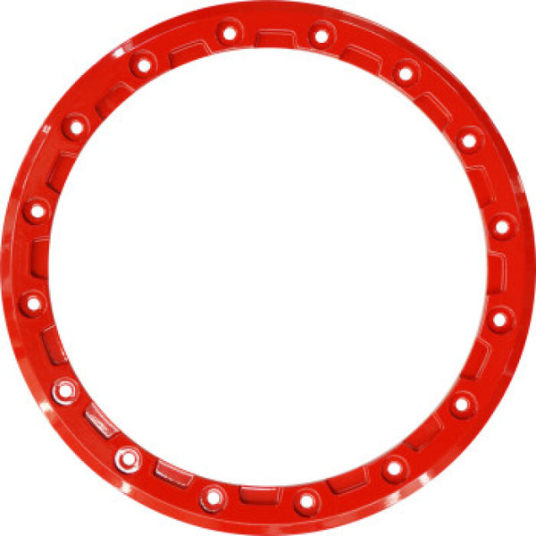 Raceline Beadlock Ring - Alpha -15in - 16 Hole - 12mm - Red - Bull Strap