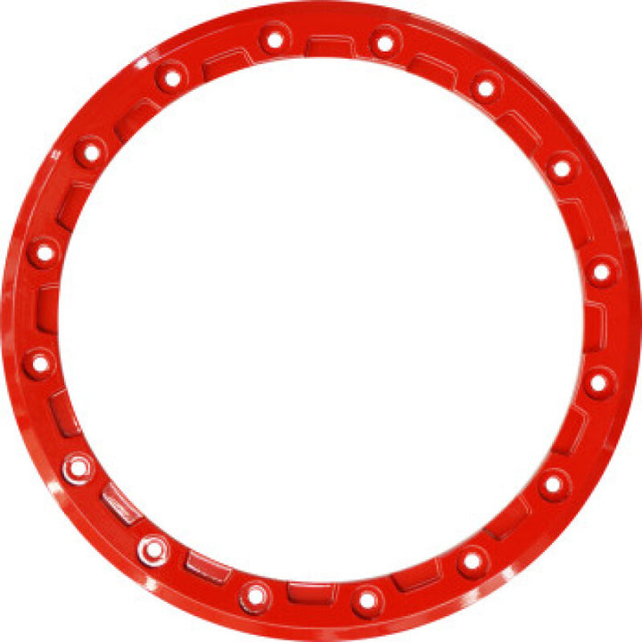 Raceline Beadlock Ring - Alpha -15in - 16 Hole - 12mm - Red - Bull Strap