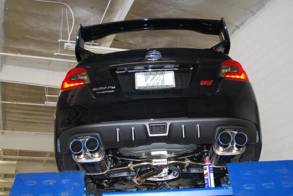 Invidia 15+ Subaru WRX/STI 4Dr Q300 Twin Outlet Rolled Titanium Burnt Quad Tip Cat-Back Exhaust - Bull Strap