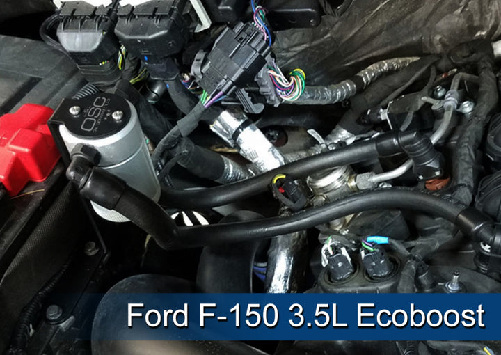 J&L 2011-2025 Ford F-150 2.7L/3.5L/5.0L Passenger Side Oil Separator 3.0 - Clear Anodized - Bull Strap