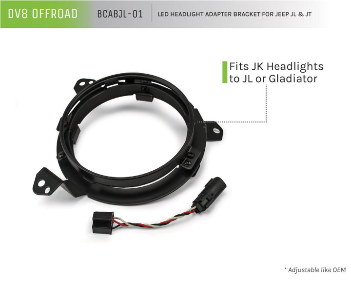 DV8 Offroad 18+ Jeep JL/Gladiator TJ / 7in Headlights Adapter Kit - Bull Strap