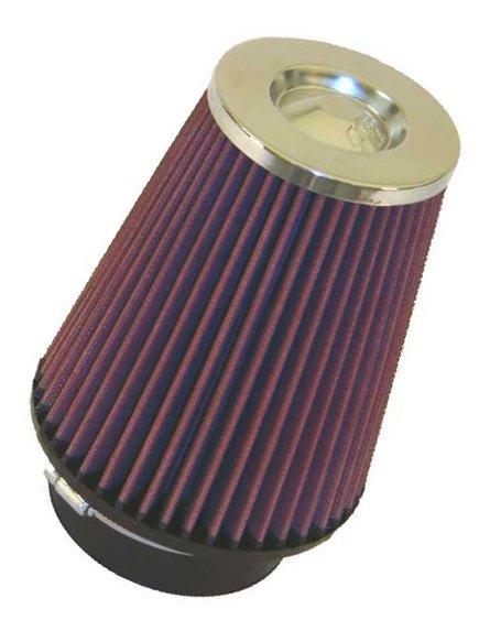 K&N Universal Air Filter Chrome Round Tapered Red - 4in ID x 1.125in L x 5.5in H (Multi Lingual) - Bull Strap